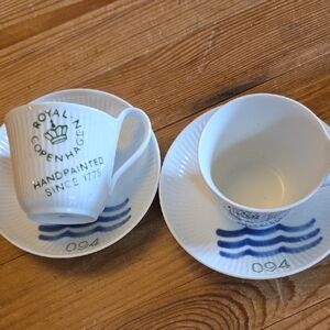 2 Sets of Royal Copenhagen Cruise Lines Cups and Saucers - handpainted Porcelain